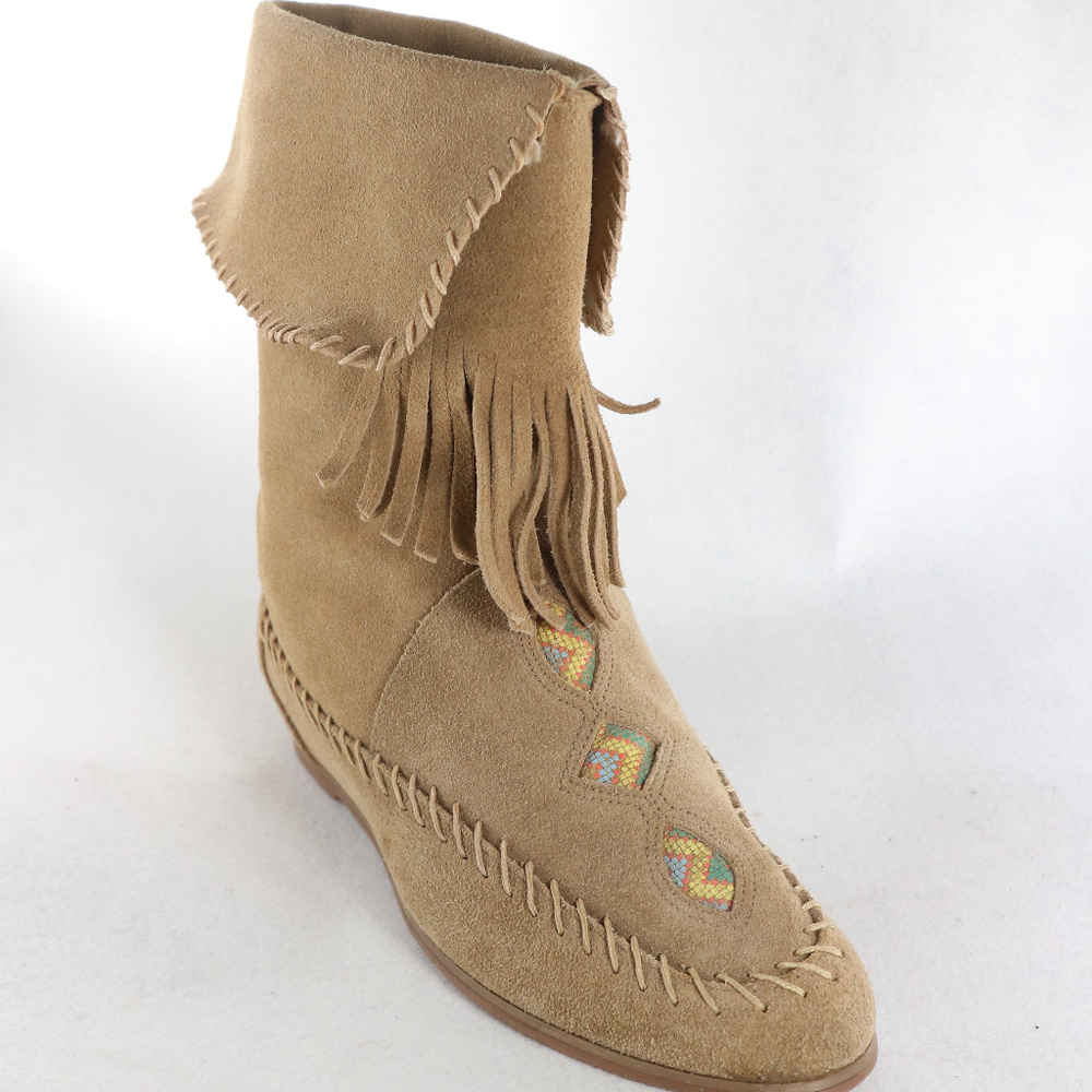 Suede Leather Fringe Indian Style Slip Ankle Boots PAIR Sz 7.5 US Women